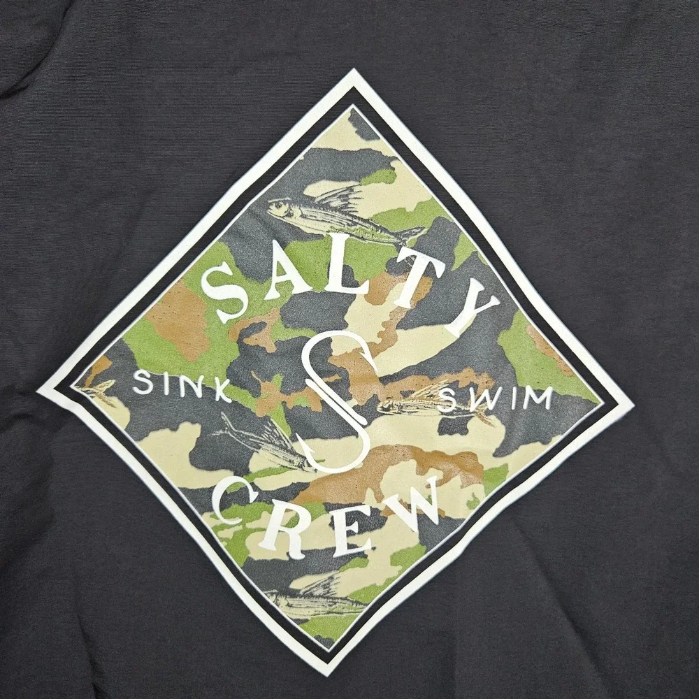 Salty Crew Mens Medium Tailed Hooded Windbreaker Jacket Black Logo Graphic